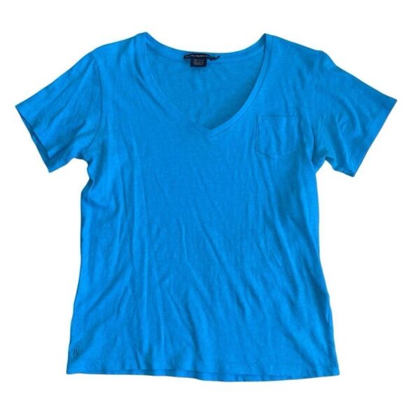 Ralph Lauren Sport Women's Baby Blue 100% Cotton Short Sleeve V Neck Top - Small - Picture 1 of 6
